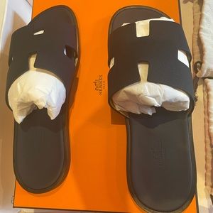 Navy Blue Hermes Izmir Sandals Slides